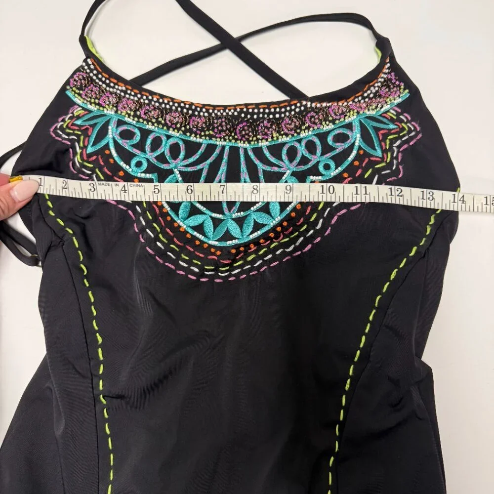 Nanette Lepore Mantra Goddess Cross Back One-Piece Swimsuit - Picture 12 of 13